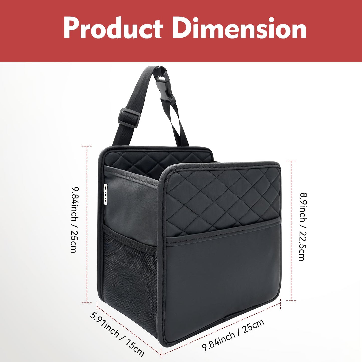 Witaxima Upgrade Car Seat Organizer Backseat with Storage Pockets Multipurpose Car Organizer Hanging Car Trash Bag Can Premium PU Leather Garbage Can 2.14 Gallon Black