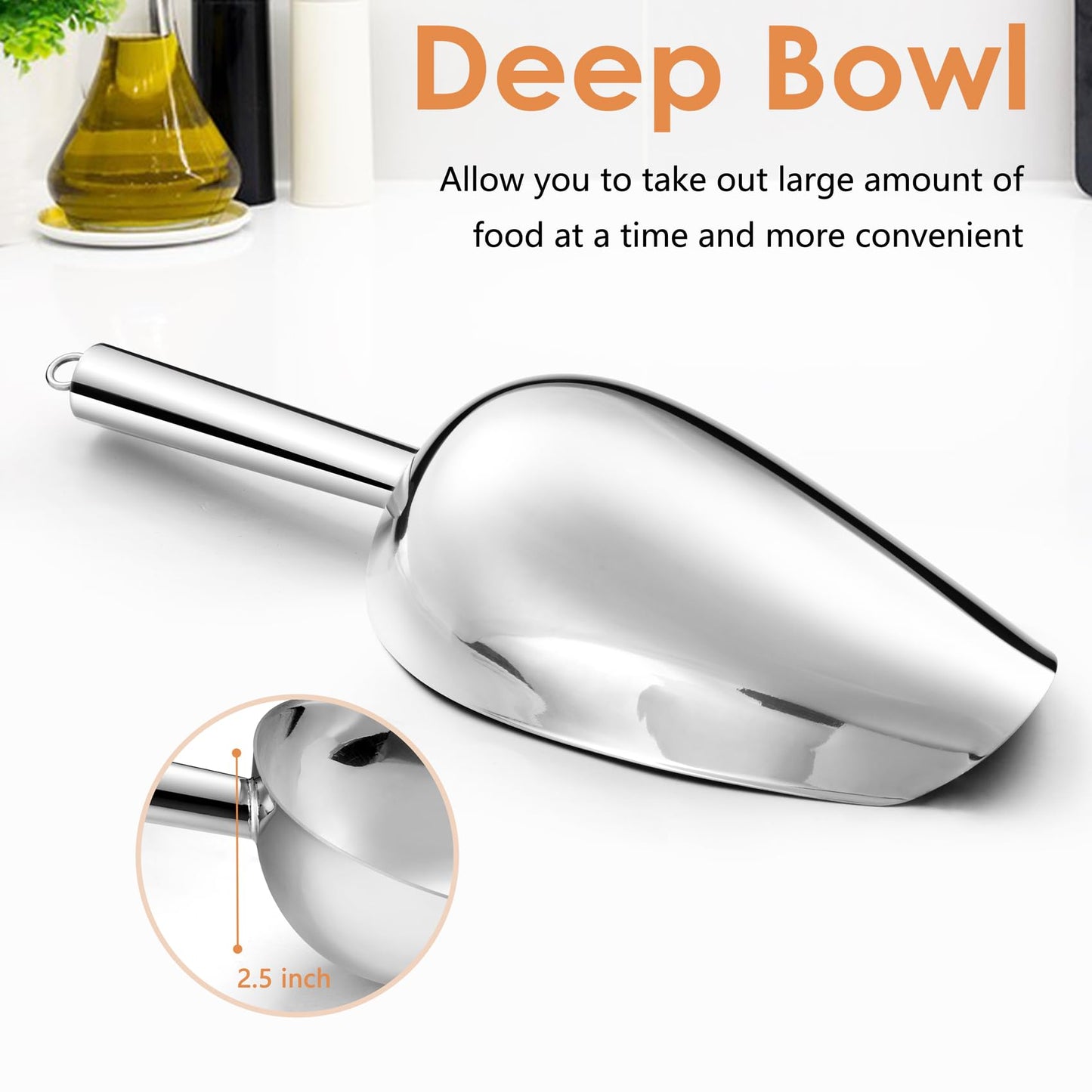 TeamFar Ice Scoop 24 oz, Stainless Steel Big Large Scoop, for Sweet Food Popcorn Flour, Healthy & Heavy Duty - Dishwasher Safe
