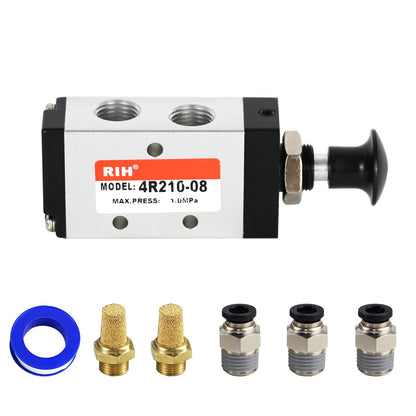 RIH 5 Way 2 Postion Air Valve Air Hand Lever Operated Valve Pneumatic Solenoid Valve Manual Control Push Pull Valves 4R210-08 (1/4" NPT)