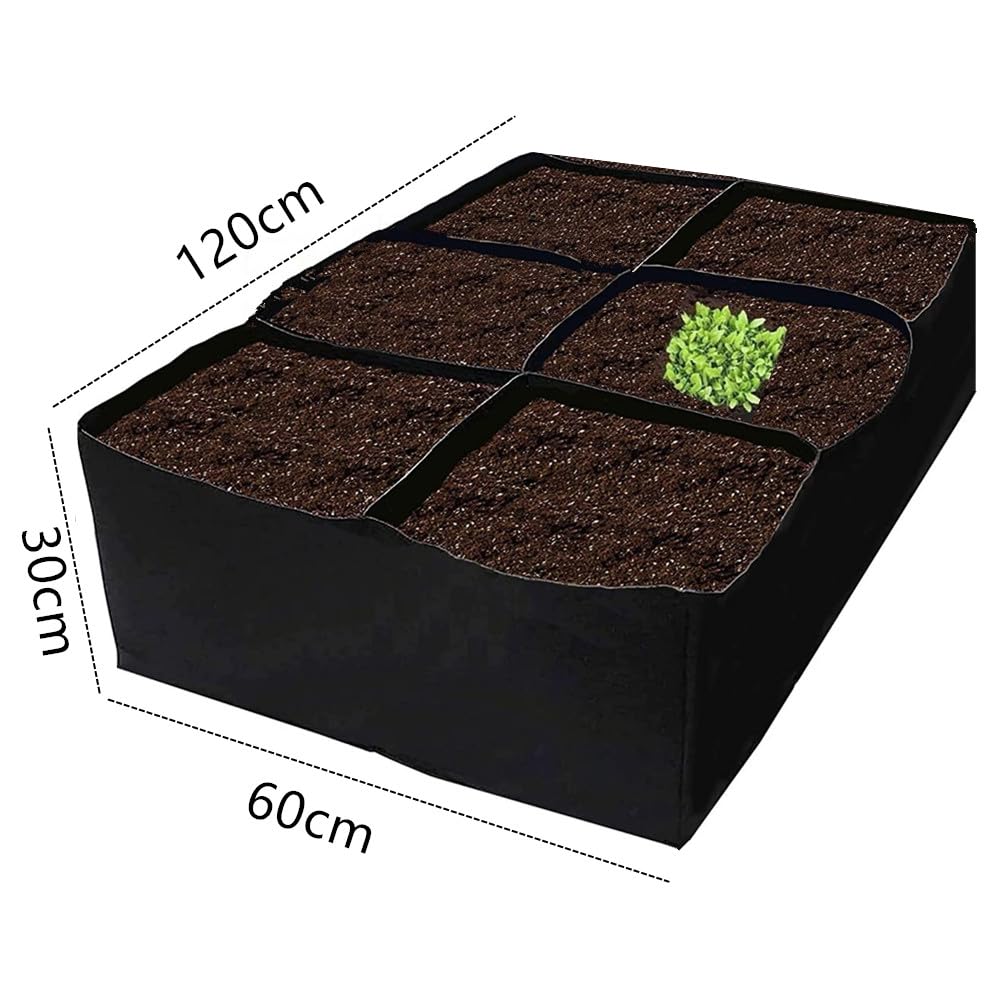 Fabric Raised Garden Bed, Wanfoou 6 Grids Plant Grow Bags, Breathable Planting Container Grow Bag, Garden Bag for Growing Vegetables Potatoes Flowers Herbs, Rectangle Planting Container Bags