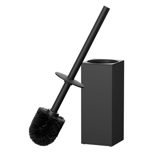 FORIOUS Toilet Brush and Holder Set, Heavy Duty 304 Stainless Steel Base, Toilet Brushes with Long Handle for Bathroom, Deep Cleaning, Drip-Proof, Space Saving, 2 Toilet Bowl Brush Head, Matte Black