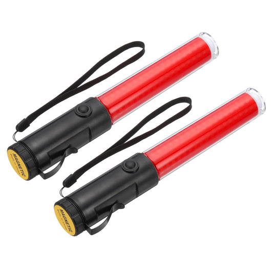 PATIKIL 2 Pack 11 Inch Signal Traffic Wand, Air Traffic Control Wand LED Flashlight with 3 Flashing Modes Side Clip Wrist Strap Lanyard for Parking Directing Guides, Red
