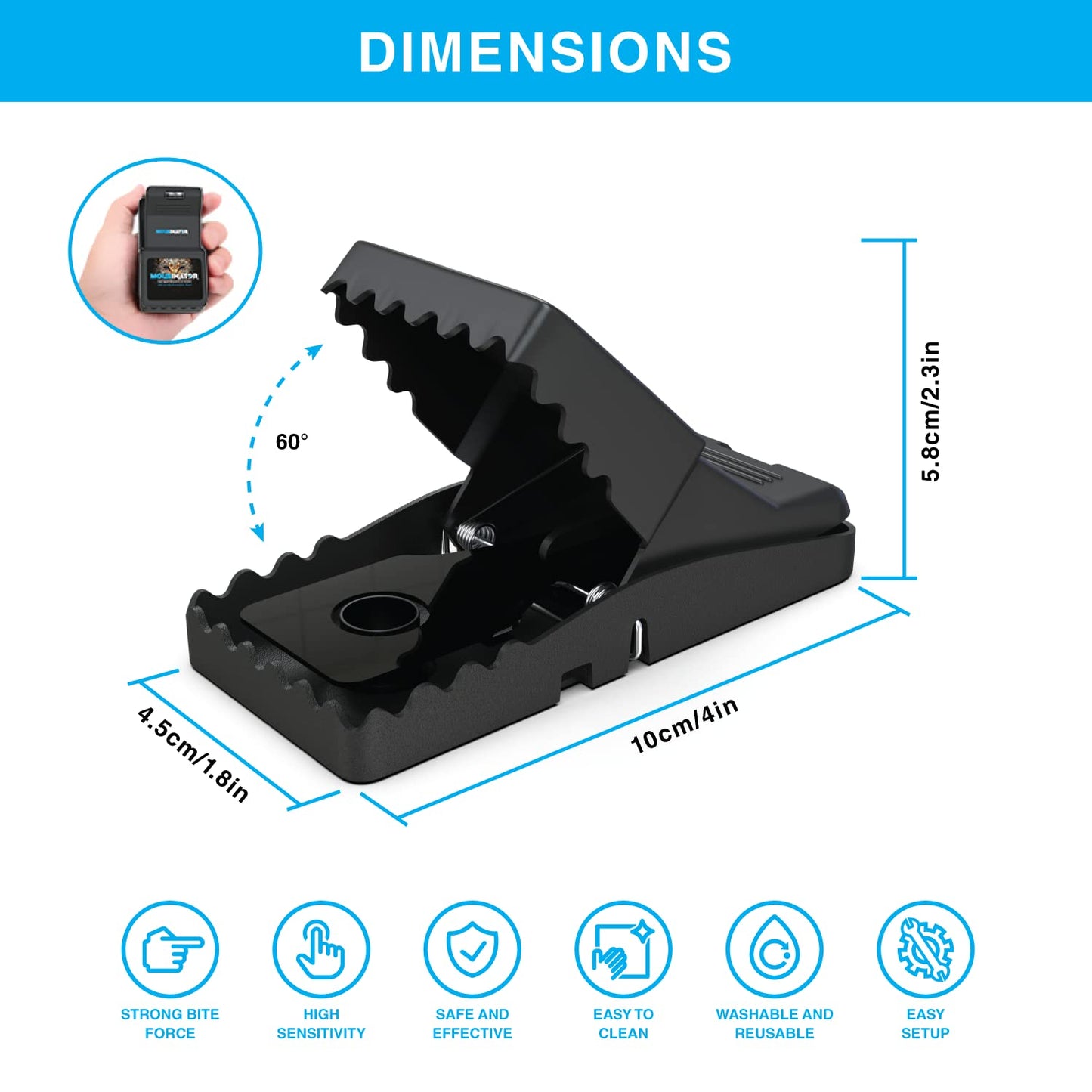 MOUSINATOR Mouse Trap, 12-Pack, Professional Mouse Snap Traps for Indoor and Outdoor Use, Easy to Set, Safe and Reusable Design, Easy to Clean, Best Effective Small Mice Catcher that Works