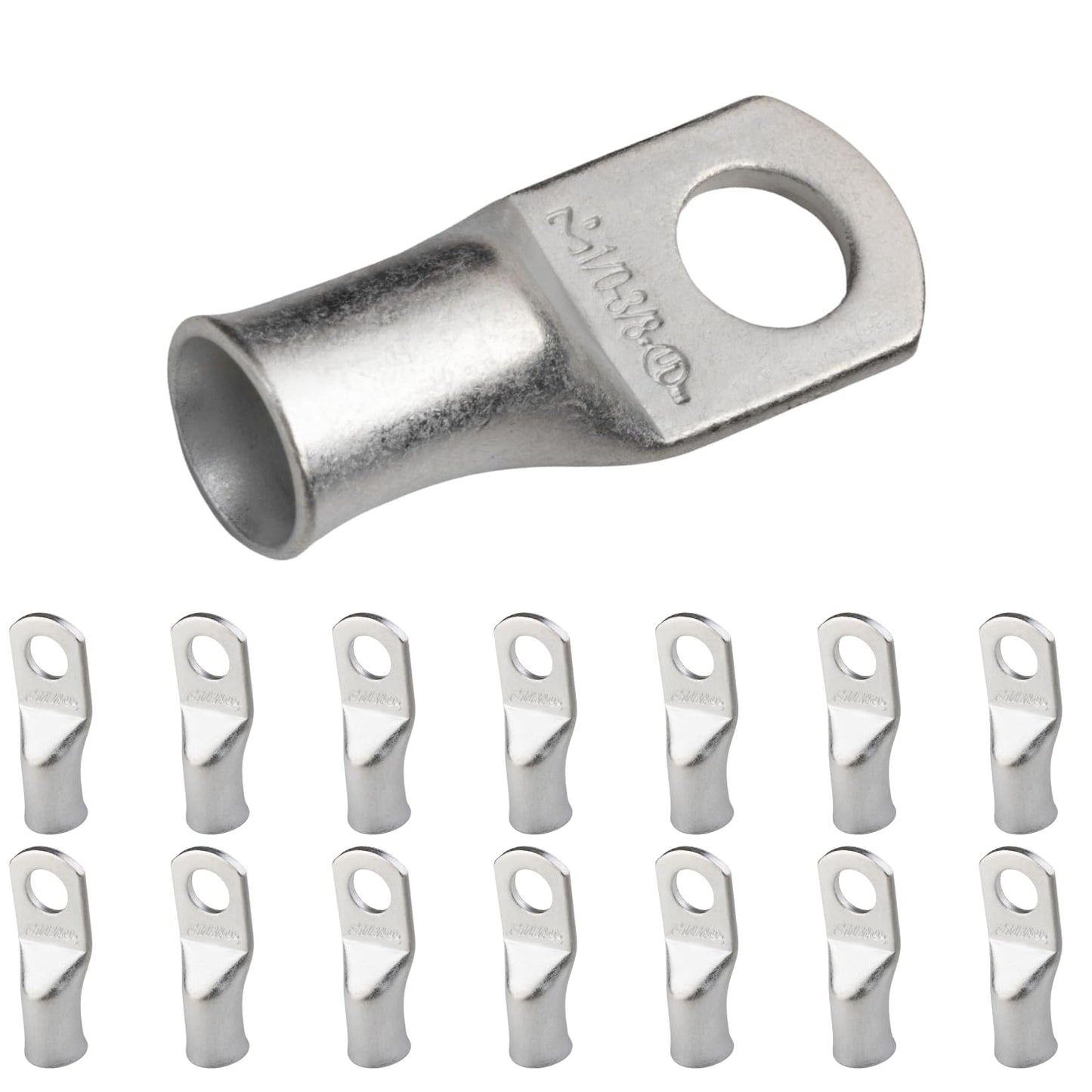 SELTERM 15pcs 1/0 AWG 3/8" Stud UL Marine Grade Battery Terminal Connectors Tinned Copper Battery Cable Lugs 0 Gauge Wire Connectors Electrical Battery Cable Ends Ring Terminals Tinned Copper Lugs