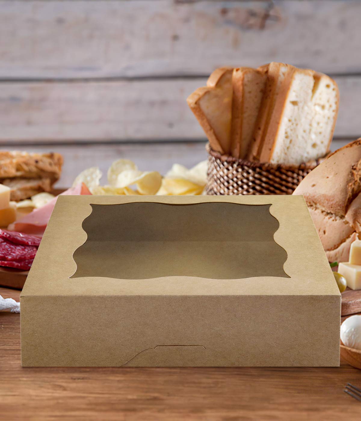 10"x10"x3"Brown Bakery Boxes with PVC Window for Pie and Cookies Boxes Large Natural Kraft Paper Box, Pack of 12