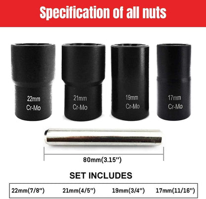 5 Pieces Twist Socket Set, Lug Nut Remover Extractor Tool,Metric Bolt and Lug Nut Extractor Socket Tools - 17MM,19MM, 21MM, 22MM,Red