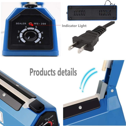 Impulse Heat Sealer 8 inch Impulse Bag Sealer Poly Bag Sealing Machine Heat Sealing Machine with Replacement Kit for Plastic Bags PE PP Bags
