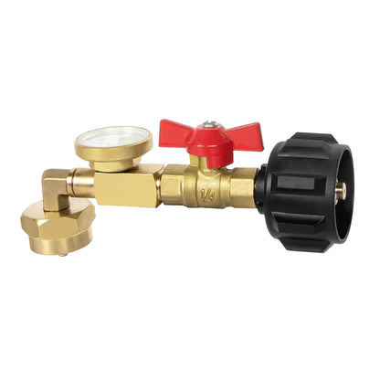 PropaneQCC1 Refill Adapter with Valve and Gauge, Fill 1 Lb Bottles from 20 Lb Tank, 90-Degree Elbow Design, Easy to
