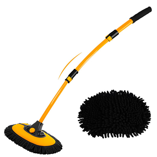 15° Arch Car Wash Brush with Long Handle 43" Telescopic Truck Camper Cleaning Mop RV Automotive Wheel Boat Windshield Exterior Interior 2 in 1 Microfiber Carwash Duster Not Hurt Paint Scratch Free