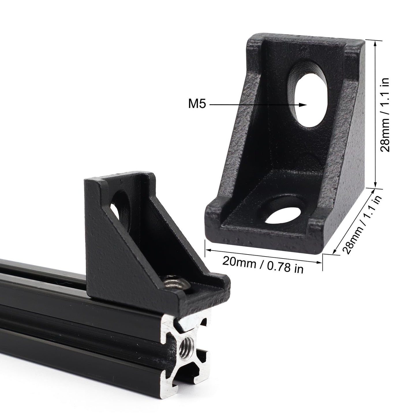 20Sets Black 2020 Series Aluminum Profile Connector Set, 20pcs Corner Bracket, 40pcs T Nuts and Hex Screw Bolt for 2020 Series Aluminum Rail Accessories