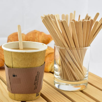 Eco Pack 1000Pcs Compostable Birch Wood Coffee Stir Sticks 7” Large Eco-Friendly Hot Drink Disposable Biodegradable Round End Coffee Bar Stirrers Recyclable Eco-Friendly Beverage Tea Sticks