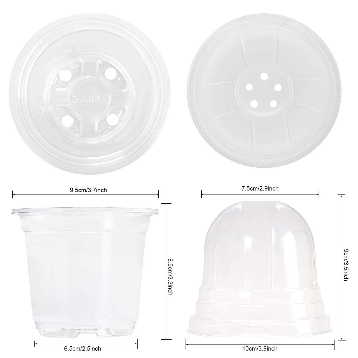 MIXC 30 Packs 4" Plant Nursery Pots with Humidity Domes, Soft Transparent Plastic Gardening Pot, Seedling Pots with 10pcs Plant Labels for Vegetable Propagation, Root Cutting, Seedling
