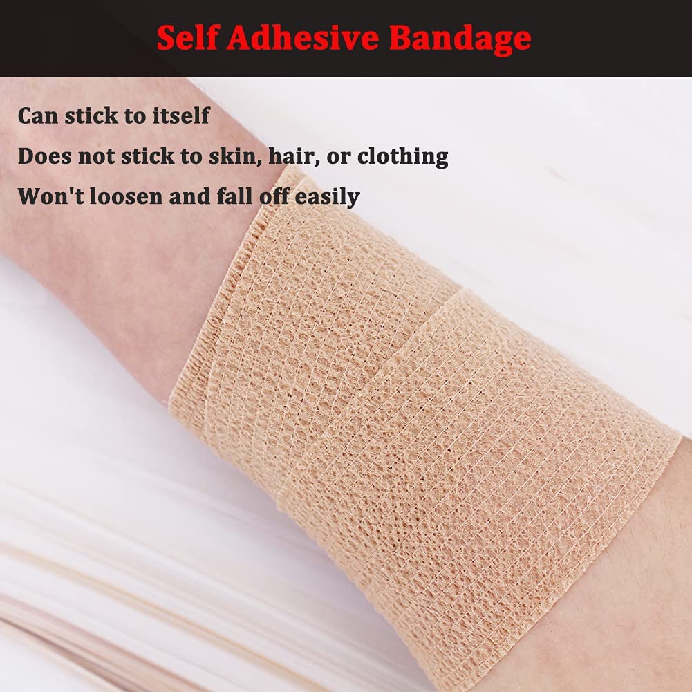 24 Pack Brown Breathable Self Adhesive Bandage Wrap 2 Inch, Multi-Purpose Non-Woven Cohesive Wrap - Vet Wrap | Athletic Tape, Ankle Sprains, Swelling, Pets