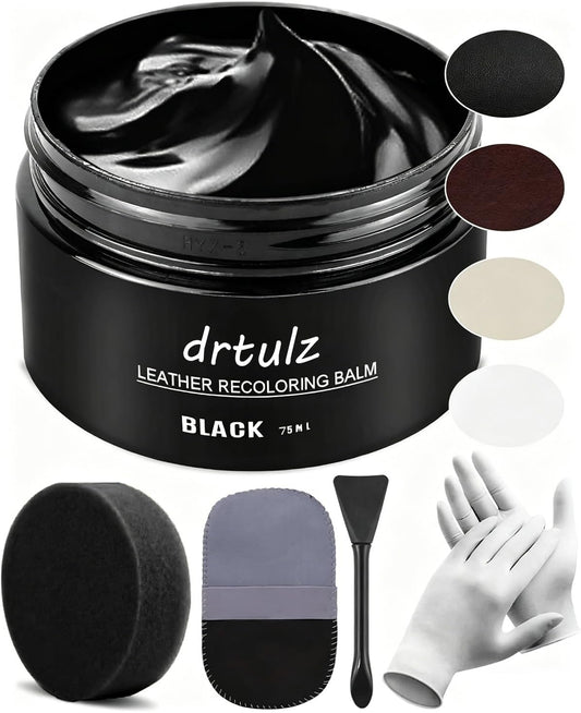 drtulz Black Leather Recoloring Balm, Leather Repair Kits for Furniture, Leather Paint, Leather Dye, Leather Color Restorer for Couches Sofa, Car Seats, Shoes Restore Faded & Scratched
