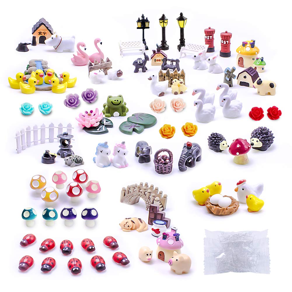 Dracarys Selected 100 Pieces Fairy Garden Accessories, Fairy Garden Kit, Mini Resin Animals, Miniature Figurines Decor, Micro Landscape Ornaments Bulk, Garden DIY Kit, Environmental Resin