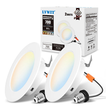 LVWIT 4 Inch 5CCT LED Downlight, 7W 700 Lumens Dimmable, IC Rated LED Recessed Lighting, 2 Pack (2700K/ 3000K/ 4000K/ 5000K/ 6000K- 5CCT)
