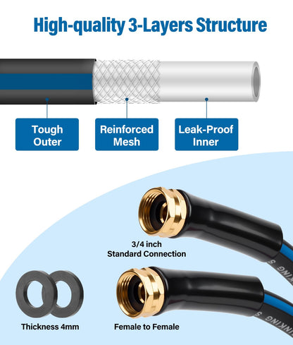 Short Garden Lead-in Hose 6ft X 5/8" Female to Female, 6 Feet Flexible Leader Water Hose with Swivel Handle, Heavy Duty Small Garden Water Hose for Outdoor Indoor