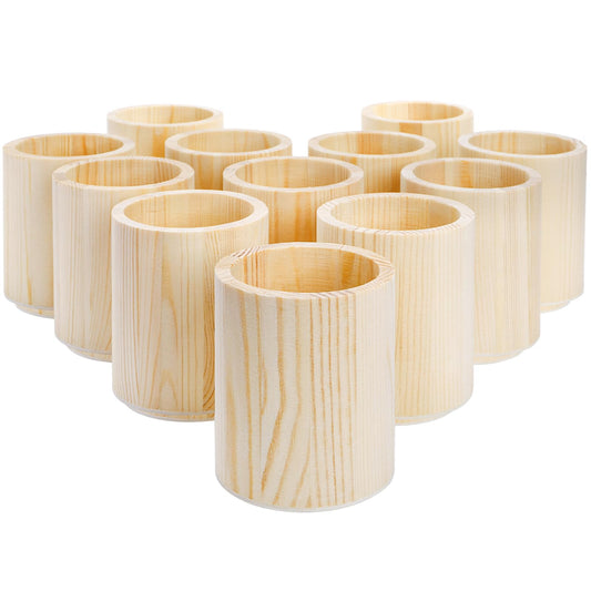 Yopay 12 Pack Wood Pen Holder, 4 Inch Round Pencil Holder for Desk, Unfinished Wooden Pencil Cup Desk Organizer for Makeup Brush, Homemade DIY Crafts, Painter, Home School Office Supplies