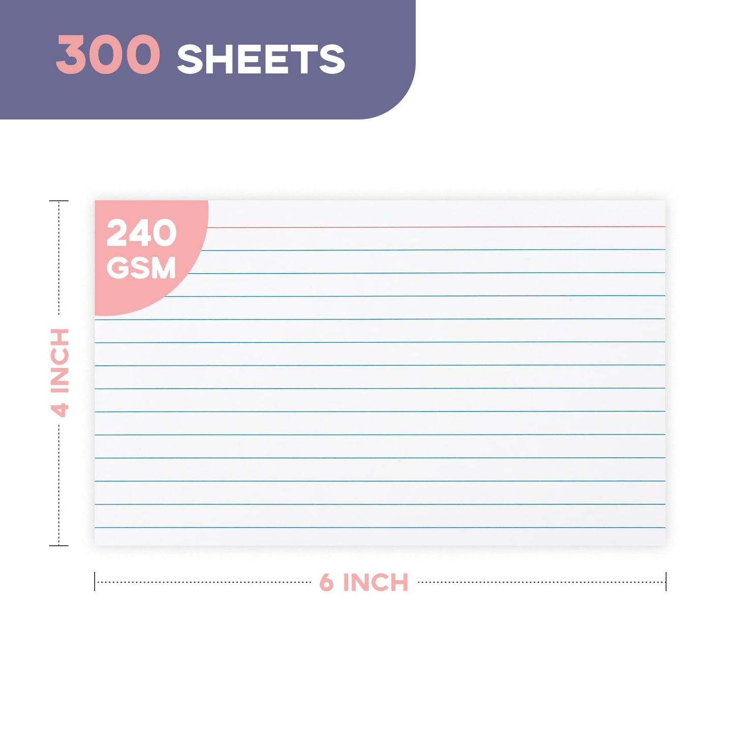 300 Pack 4x6 Lined Note Cards - Goefun 90LB White Index Cards 4 x 6 Ruled Flashcards for Studying, Note Taking and to Do List