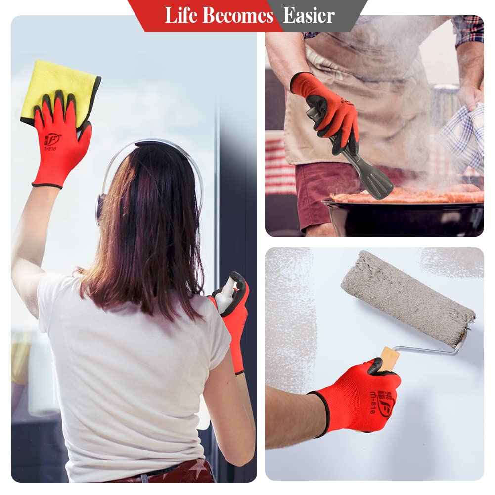 24 Pairs Gardening Gloves for Men Women Rubber Coated Breathable Garden Gloves Construction Gloves Men Safety Work Gloves (24, Large)