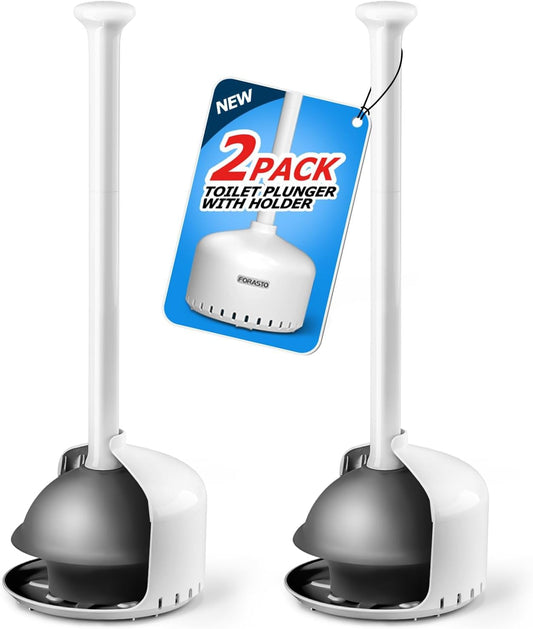 FORASTO 2Pack Toilet Plunger with Holder, Plungers for Bathroom with Holder, Toilet Plunger with Cover, Bathroom Plunger, Bathroom Decor, Bathroom Accessories, Toilet Bowl Cleaners,White