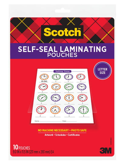 Scotch® Self-Sealing Laminating Pouches LS854-10G, Gloss Finish, Letter Size (Pack of 10)