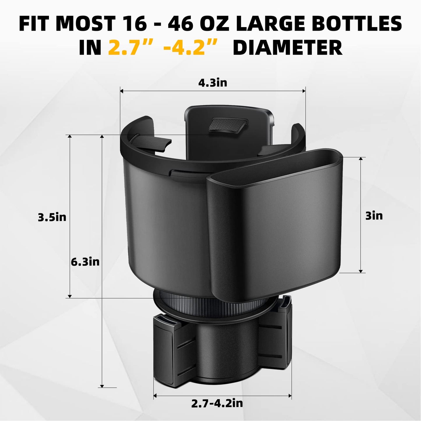 TYKOR Car Cup Holder Expander, 2 in 1 Cup Holder Extender with Adjustable Base, Fits YETI 24/36/46oz, Hydro Flask 20/32/40oz, Other Large Bottles and Mugs in 2.7"-4.2" (16-46 OZ)