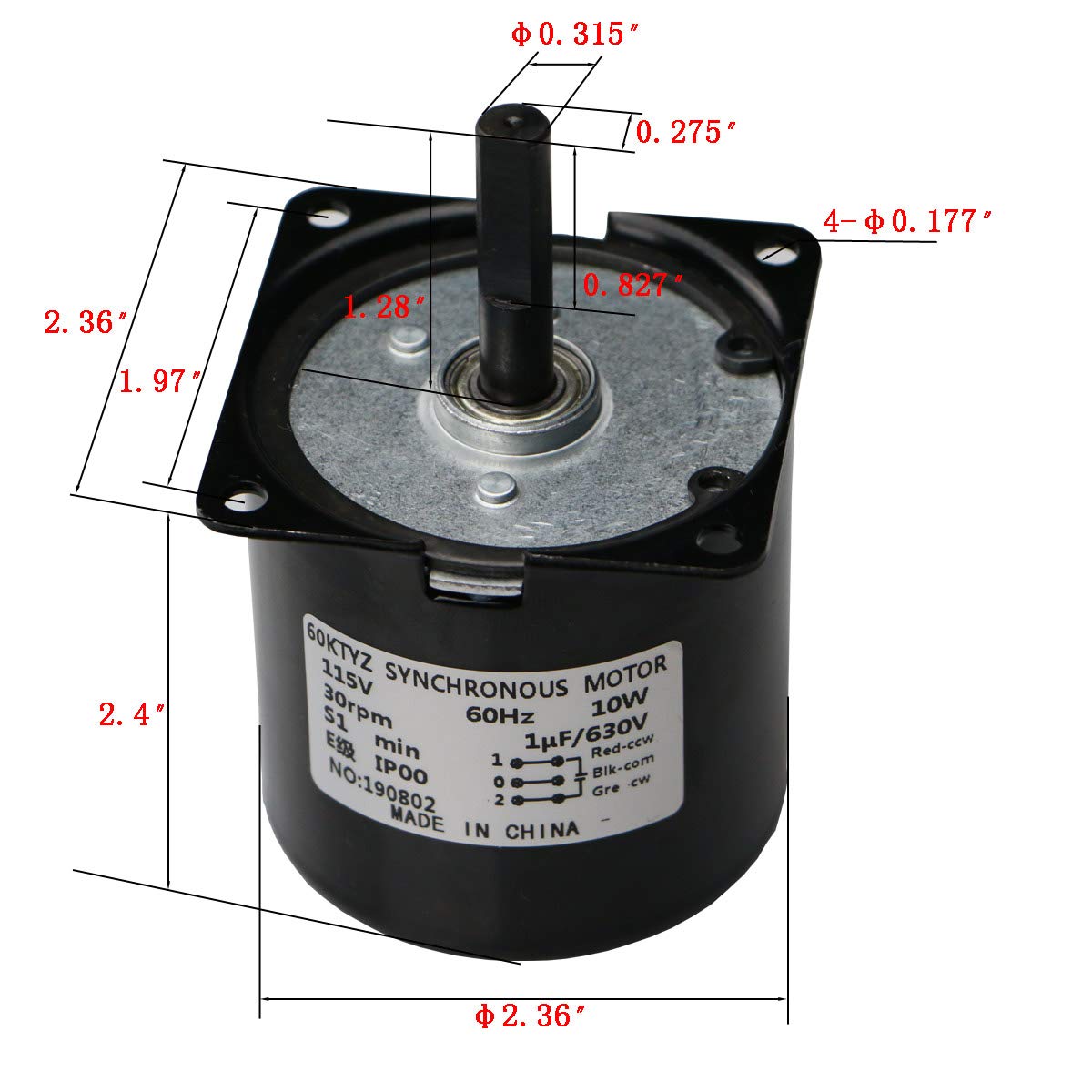 30RPM Reducer Motor Dual Bearing Synchronous Gear AC Motor CW/CCW Control 115V 60Hz 10W 60KTYZ