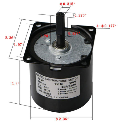 30RPM Reducer Motor Dual Bearing Synchronous Gear AC Motor CW/CCW Control 115V 60Hz 10W 60KTYZ