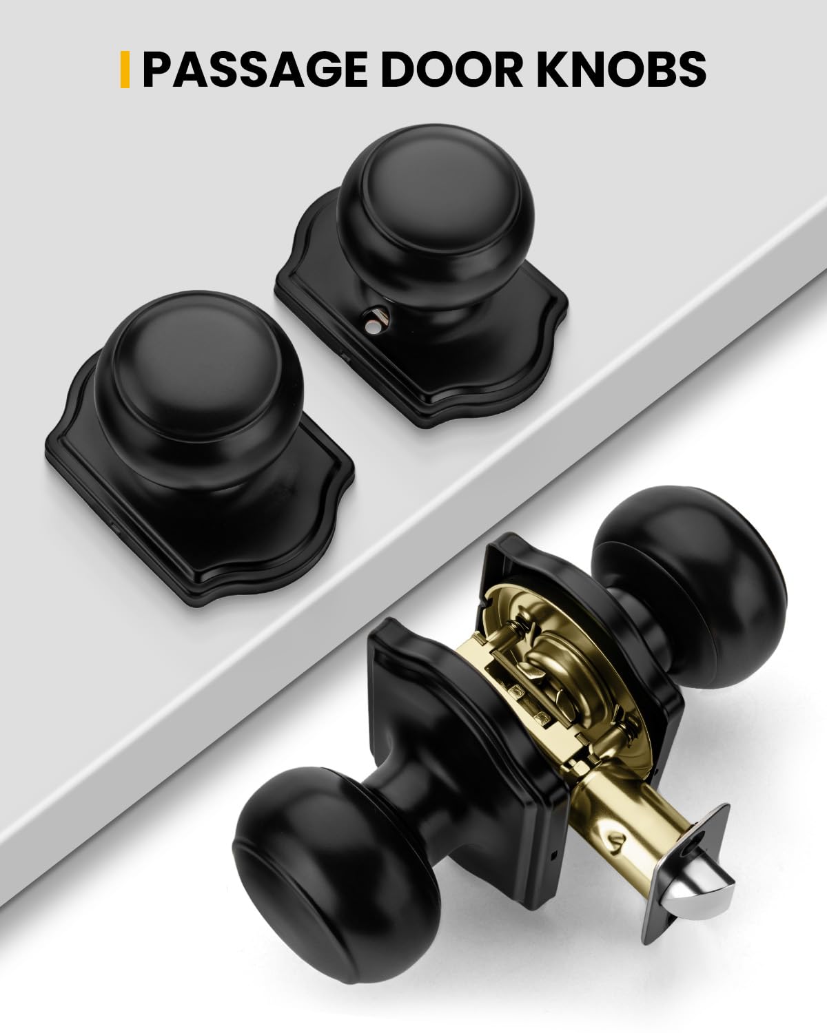 goldenwarm Closet Door Knob with Lock, Black Door Knobs Passage Doors Lock, Reversible Handle with Lock for Left or Right Keyless Bathroom/Bedroom,Modern Home Décor(1 Pack)
