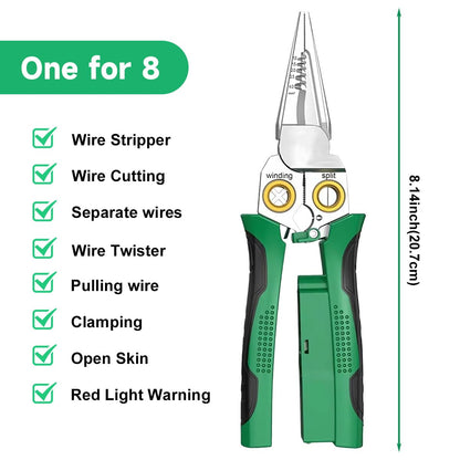 8 in 1 Wire Stripper Machine with Voltage Tester, Multifunctional Foldable Twister Electrical Pliers, Manual Durable Cutter Cable Crimping Pince Electrician Tool for Home Repair