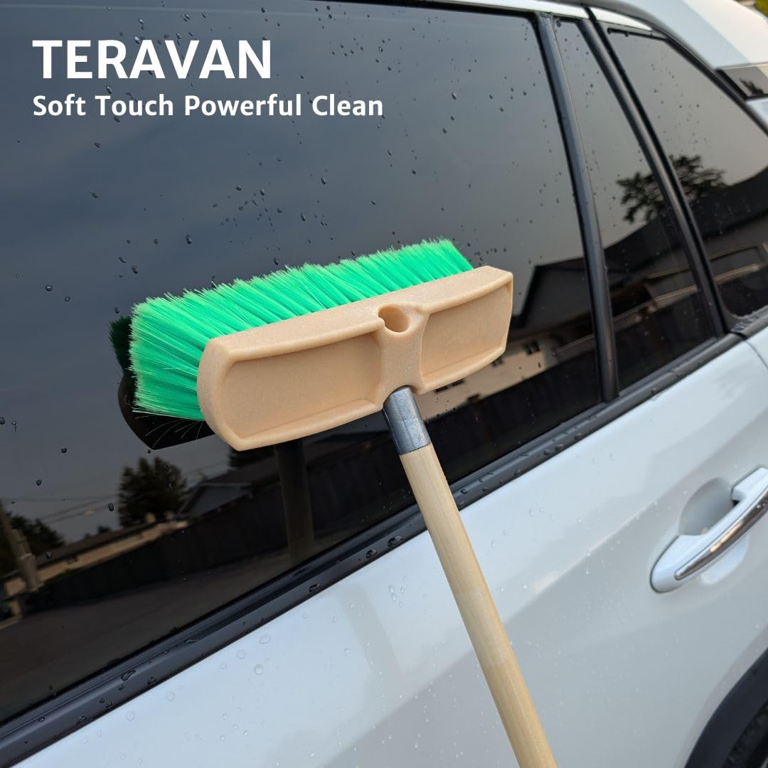 Teravan Green Flow Through Brush Head, 10-Inch Extra Soft Bristle Brush for Gentle Car Wash, RV, Boat, Window & Floor Cleaning, Compatible with Pole Handle