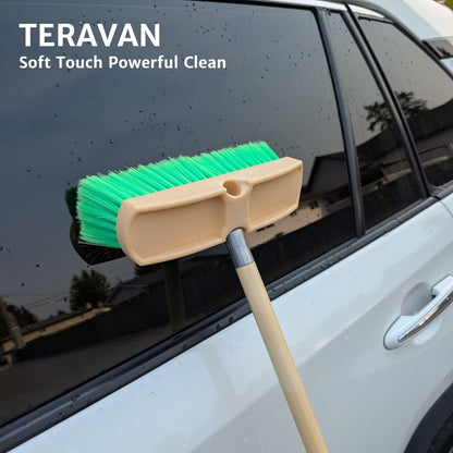 Teravan Green Flow Through Brush Head, 10-Inch Extra Soft Bristle Brush for Gentle Car Wash, RV, Boat, Window & Floor Cleaning, Compatible with Pole Handle