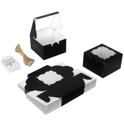 KPOSIYA 60 Pcs Black Bakery Boxes with Window - 4x4x2.5 Inch Individual Cupcake Boxes - Kraft Paper Black Gift Box for Pastries, Cookies, Pie, Donuts, Macaroon