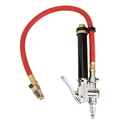 MEASUREMAN Heavy Duty Tire Inflator, Aluminum Body, 20" Red Hose, Clip On Air Chuck, Aluminum Slide, Range 10-130psi/kpa