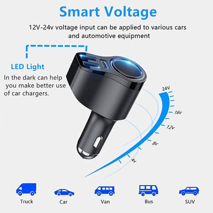 4 in 1 USB C Car Charger, 168W Multi USB Cigarette Lighter Adapter, Socket Splitter with 3 USB Ports, 12V/24V Dual USB Type C PD Fast Car Charger Adapter for iPhone 17/Air/16/15 Pro Max iPad GPS