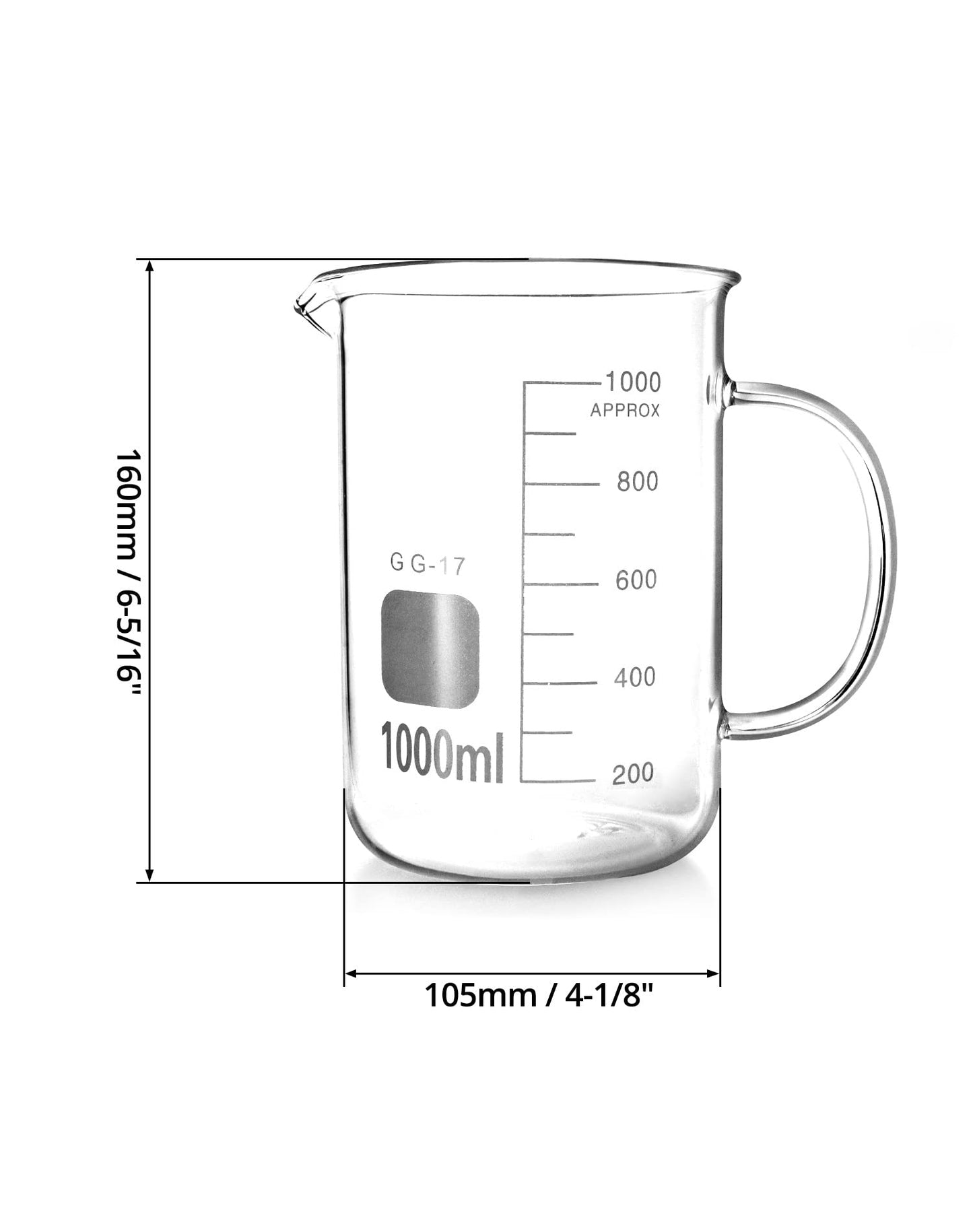 QWORK 1000ml Beaker Mug with Handle, Borosilicate Glass Measuring Cup, 2 Pack