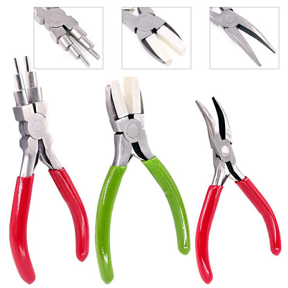 Swpeet 3Pcs Jewelry Pliers Kit: 6-in-1 Bail Making Looping, Nylon Jaw, and Bent Nose Micro Pliers for Jewelry Making and Crafts