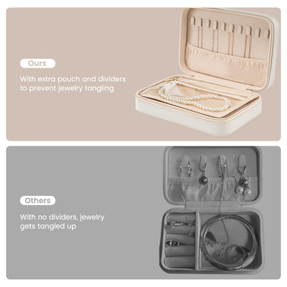 Lolalet Travel Jewelry Case for Women, Travel Jewelry Organizer Box with Mirror & Clear Storage Bag, Small Portable Traveling Ring Case for Earrings Necklace Bracelet Rings -Medium, White