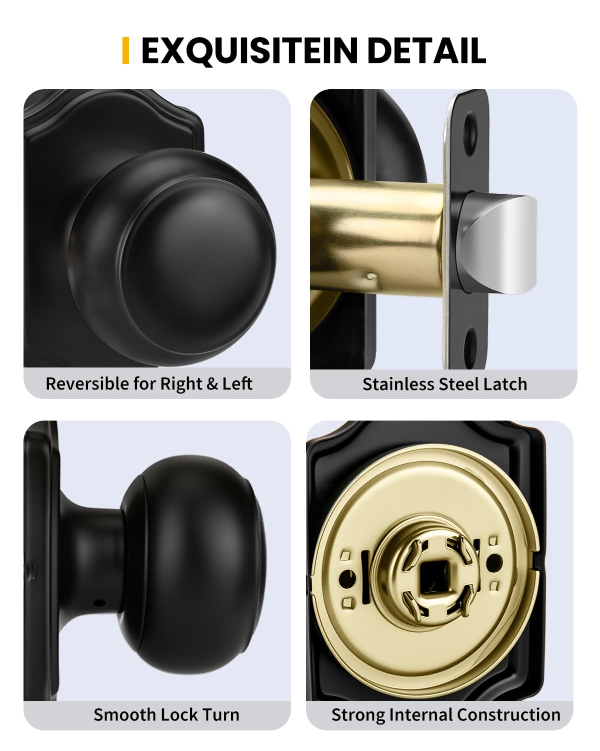 goldenwarm Closet Door Knob with Lock, Black Door Knobs Passage Doors Lock, Reversible Handle with Lock for Left or Right Keyless Bathroom/Bedroom,Modern Home Décor(1 Pack)