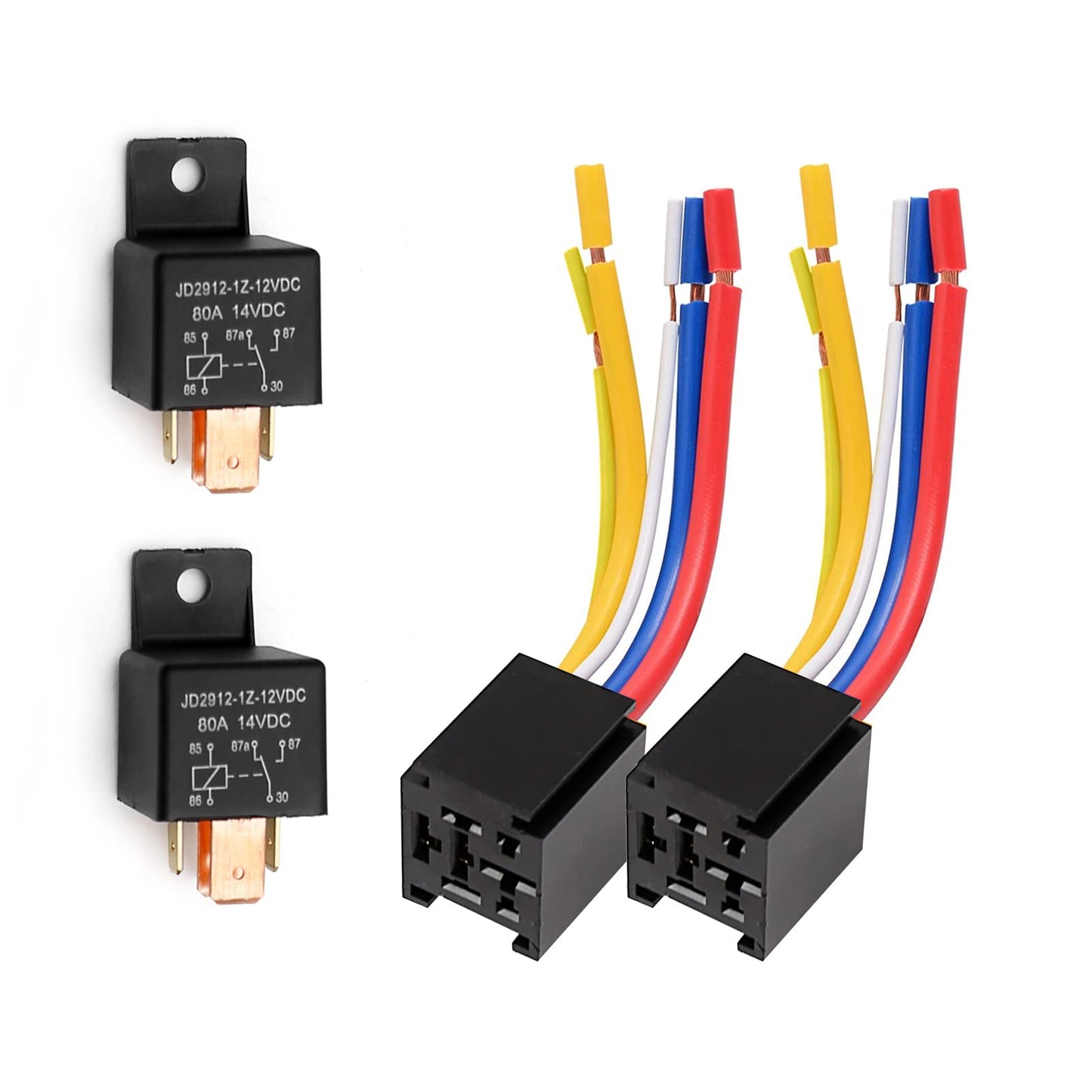 Vkinman 80Amp 12V 5-pin Relay Kit, SPDT 12-Volt Automotive Relay with Heavy-Duty Pigtail, 2-Pack