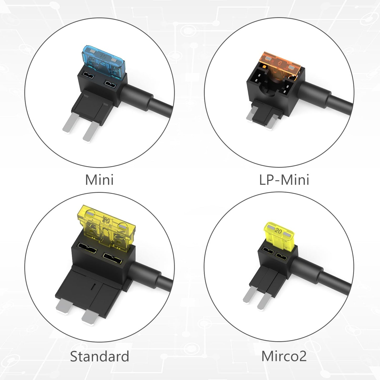 Newdeli 20 Pack 12V Fuse Tap Car Add-a-Circuit Adapter and Fuse Kit with Standard Mini Micro2 and Low Profile Fuse Taps 4 Types ATO ATC ATM APM Fuse Holder for Cars Trucks Boats