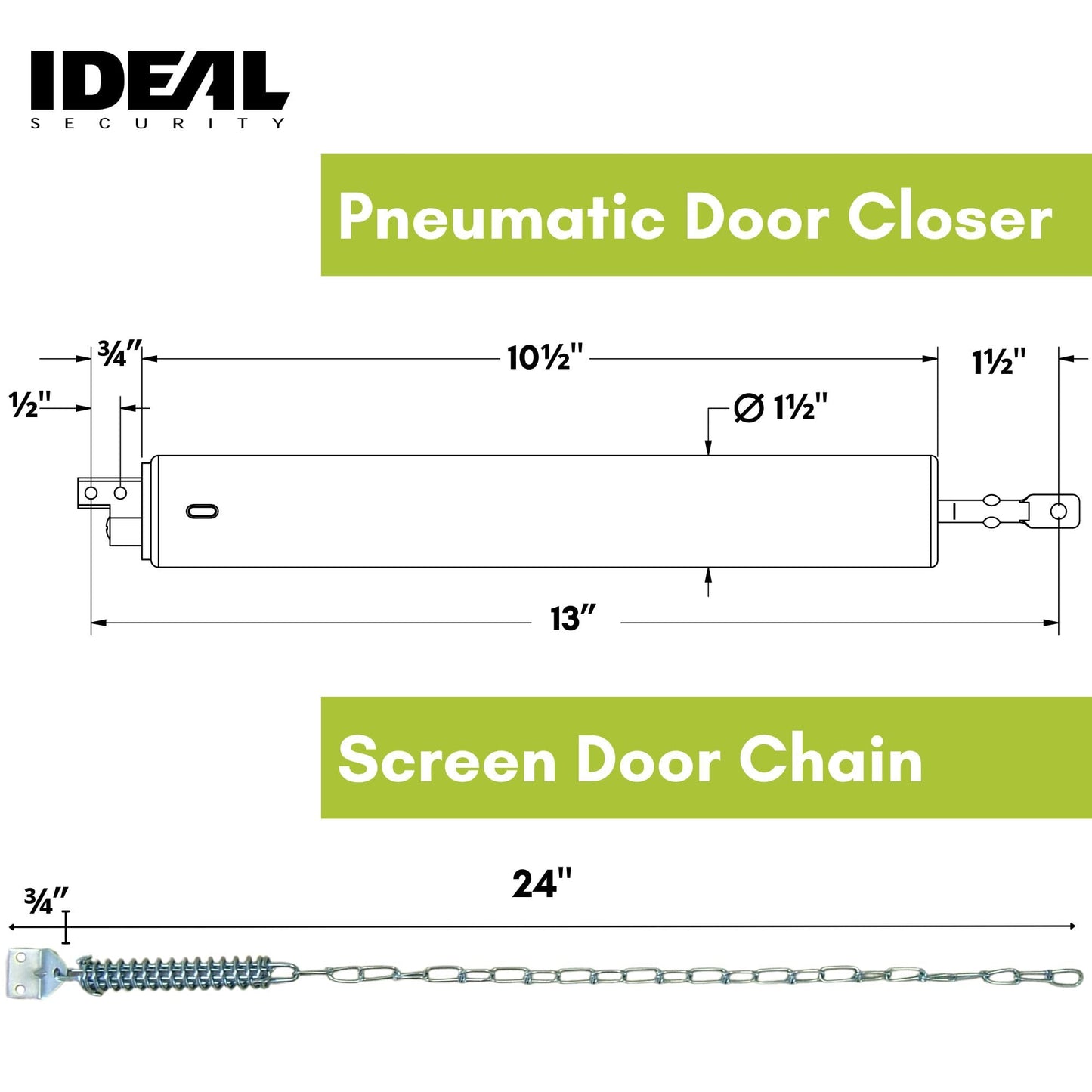 Ideal Security Model 8730 Heavy Duty Pneumatic Screen and Storm Door Closer with Wind Chain, 10.5" L x 1.5" W x 1.5" H, White