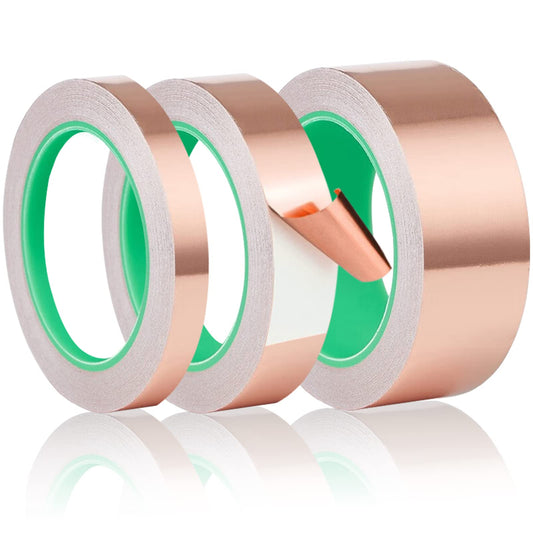 Swpeet 3 Roll 3 Size Copper Foil Tape Set, 1/2 Inch x 66 FT, 1Inch x 66 FT, 2inch x 33 FT Double Sided Conductive Copper Foil Adhesive Tape for Guitar Shielding Electrical Repairs Grounding Soldering