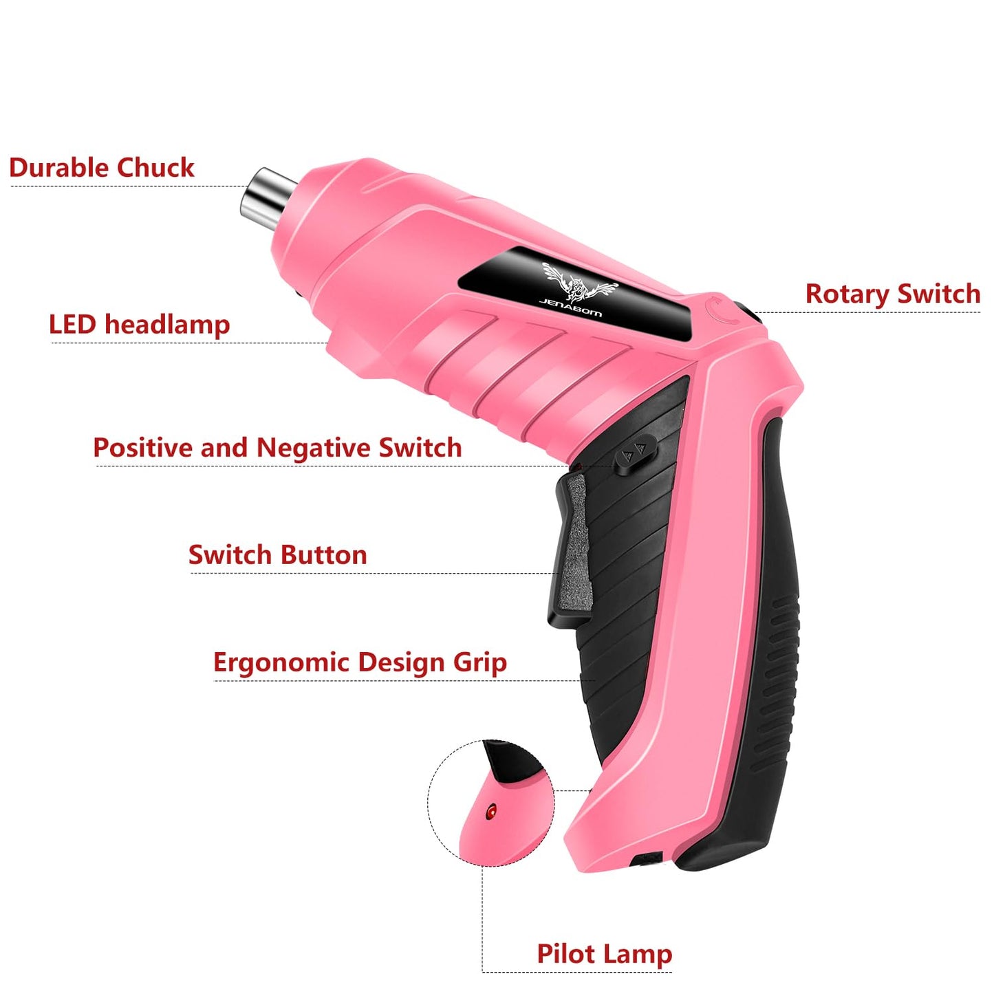 JENABOM 14 in 1 Electric Screwdriver Cordless Rechargeable Small Power Drill Set 3.6V Drill 3Nm Max Torque Electric Rotatable with LED Light Screwdriver, Pink