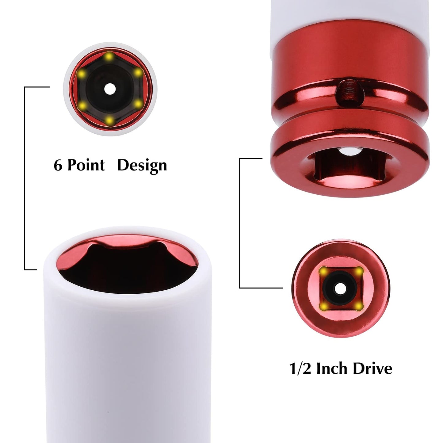 EMENTOL 4PCS 1/2" Drive Thin-Walled Impact Drive Lug Nut Socket Set, CR-MO, Metric, Protective Wheel Impact Socket Set-17mm, 19mm, 21mm, 22mm