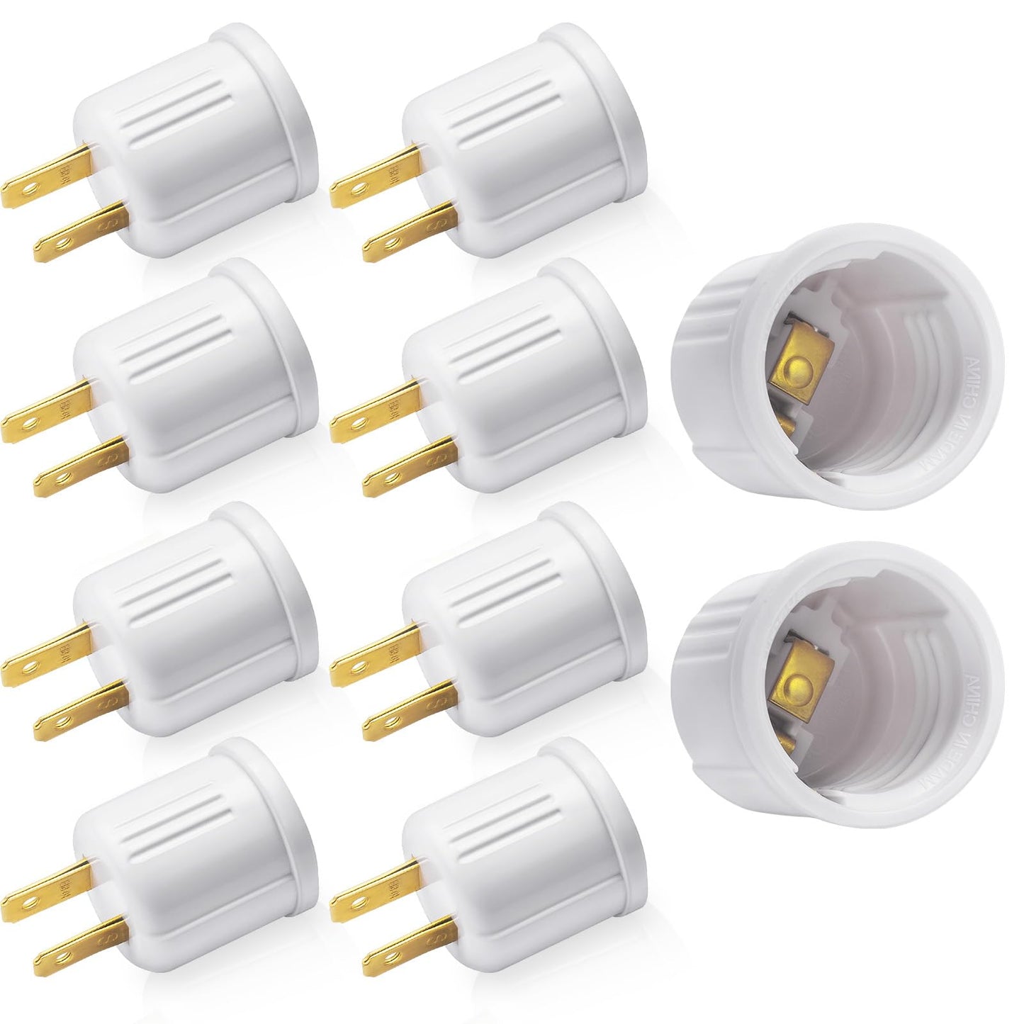 DiCUNO Outlet to E26 Light Socket Adapter, Bulb Socket with Polarized Plug, UL/CSA Listed, 660W 125V, White, 10-Pack