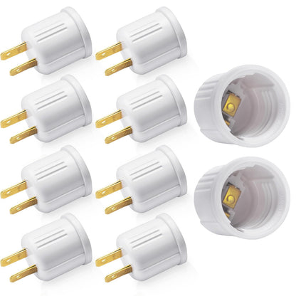 DiCUNO Outlet to E26 Light Socket Adapter, Bulb Socket with Polarized Plug, UL/CSA Listed, 660W 125V, White, 10-Pack
