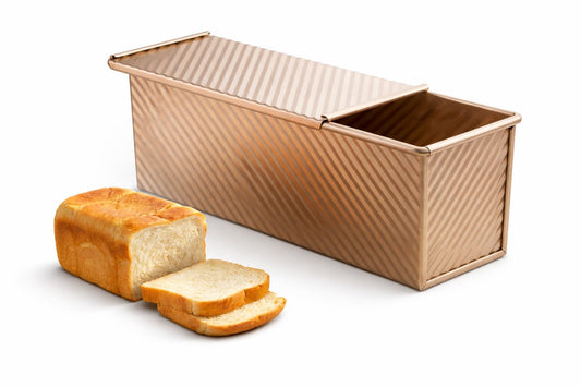 Spmarkt 13inchx 5inch Long Non-Stick Rectangle Pullman Loaf Pan with Lid, 2.2lb Capacity Sourdough Bread Pans for Homemade Bread, Deep Bread Tin with Dough Scraper Cutter