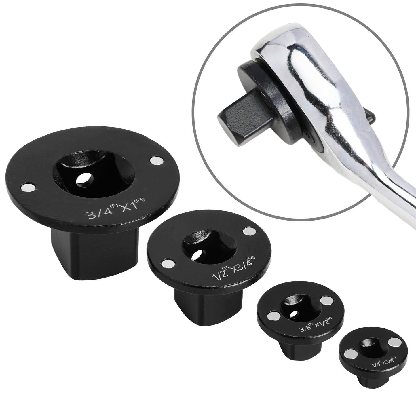 4PCS Low Profile Magnetic Impact Socket Adapter Set - Perfect for Tight Spaces, Drive Ratchet Adapter Set, 3/4" to 1", 1/2" to 3/4", 3/8" to 1/2", 1/4" to 3/8"